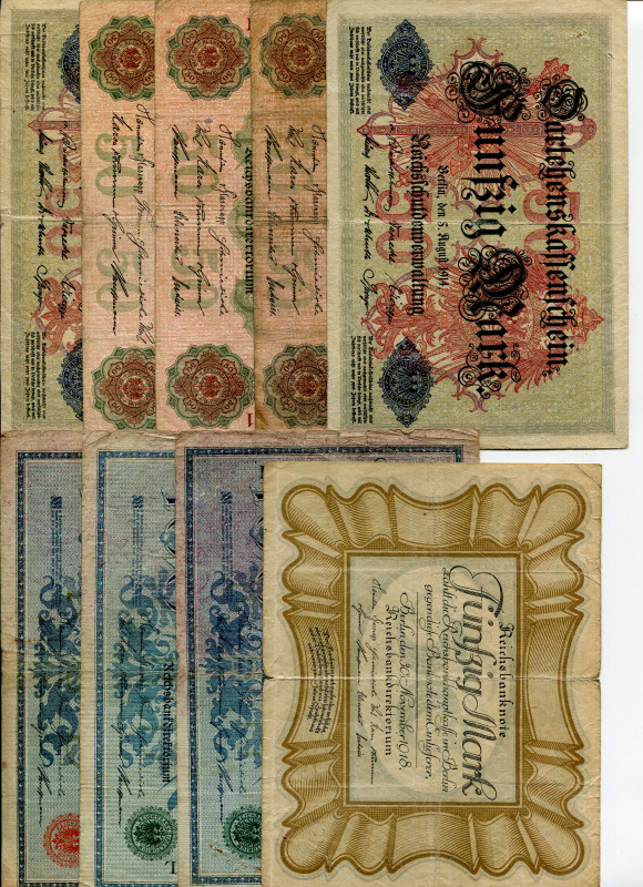 Germany - Empire Lot of 9 Banknotes 1908 - 1918
Various Dates, Denominations & ...