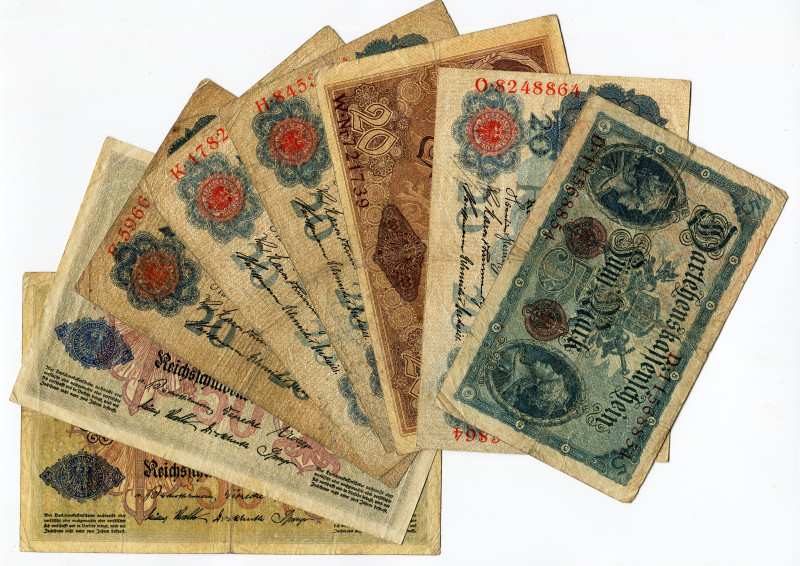 Germany - Empire Lot of 6 Banknotes 1910 - 1914
Various Dates, Denominations & ...