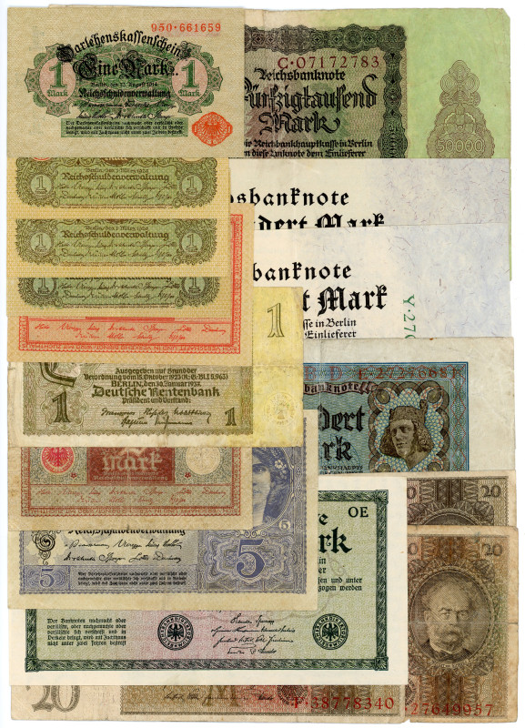 Germany - Weimar Republic Lot of 16 Banknotes 1914 - 1937
Various Dates, Denomi...