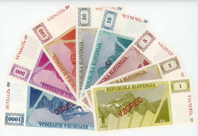 Slovenia Lot of 8 Banknotes 1990
Various Denominations & Conditions; UNC