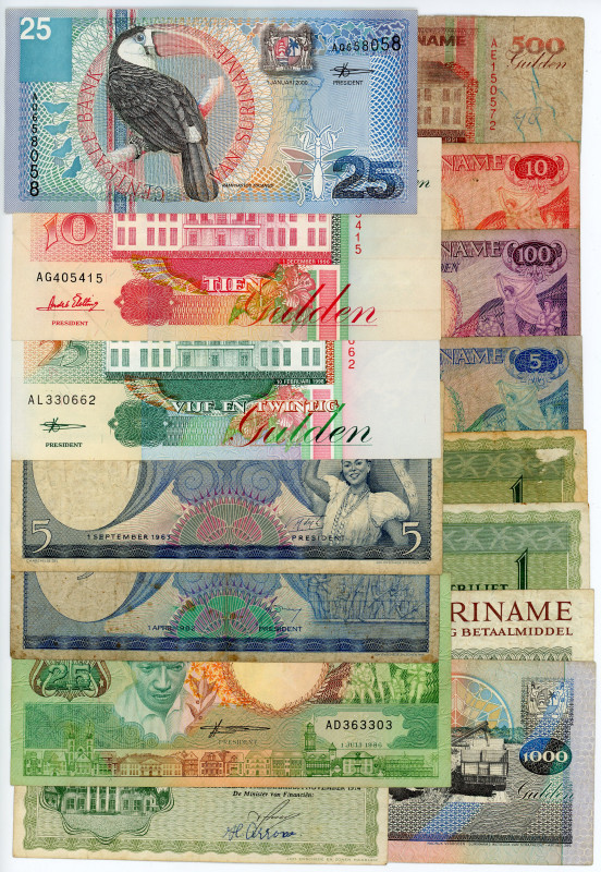 Suriname Lot of 23 Banknotes 1963 - 2000
Various Dates, Denominations & Conditi...