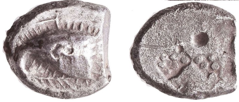 Paphlagonia, Sinope AR Drachm. Circa 490-425 BC. Eagle's head left; below, [dolp...