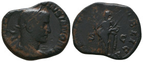 Volusian. AD 251-253. Æ Sestertius. Rome mint, 1st officina. 4th emission, AD 253. Laureate, draped, and cuirassed bust right / Felicitas standing lef...
