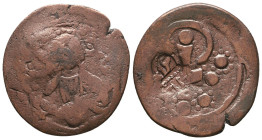 Islamic Coins. Arabic countermar on Byzantine Follis, Ae
Reference:
Condition: Very Fine

Weight: 5.2 gr
Diameter: 26.8 mm