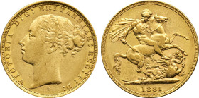 1881-S Australia: Victoria gold Sovereign, Sydney mint, KM-7. (7,90 g), XF/AU.