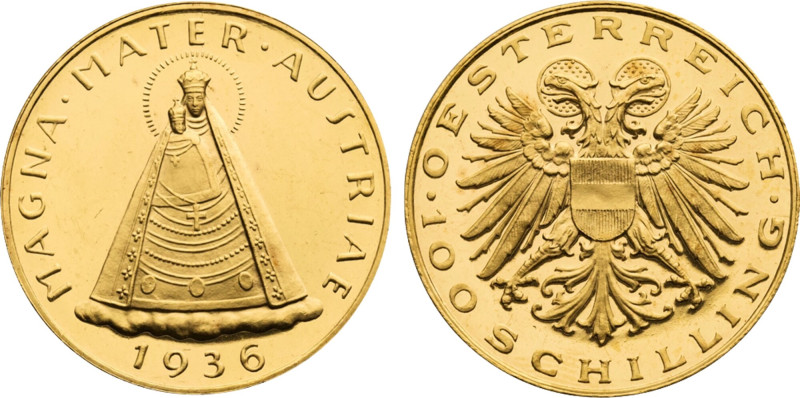1936 Austria: Republic gold 100 Schilling, Vienna mint, KM-2857. (23,50 g), UNC/...