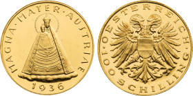 1936 Austria: Republic gold 100 Schilling, Vienna mint, KM-2857. (23,50 g), UNC/Prooflike