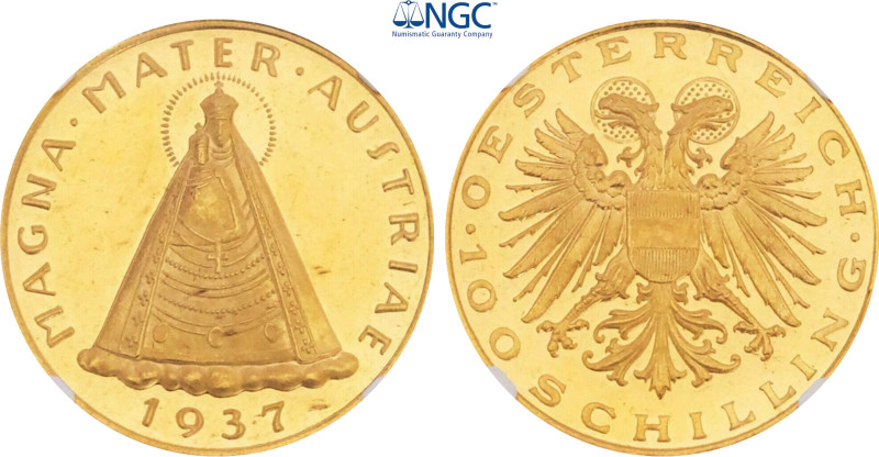 1937 Austria: Republic gold 100 Schilling, Vienna mint, KM-2857. (23,50 g), NGC ...