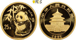 1995 China: Panda gold 25 Yuan, Large Date, PAN-237A. (7,7 g), PCGS MS69
