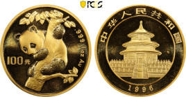 1996 China: Panda gold 100 Yuan, Small Date, PAN-256A. (31,1 g), PCGS MS69