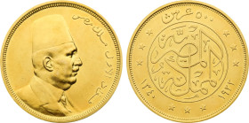 AH 1340 (1922) Egypt: Fuad I gold 500 Piastres, KM-342. (42,50 g), Proof AU/UNC