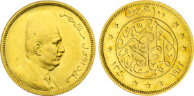 AH 1340 (1922) Egypt: Fuad I gold 100 Piastres, KM-341. (8,50 g), AU/UNC