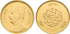 AH 1349 (1930) Egypt: Fuad gold 50 Piastres, KM-353. (4,20 g), AU/UNC