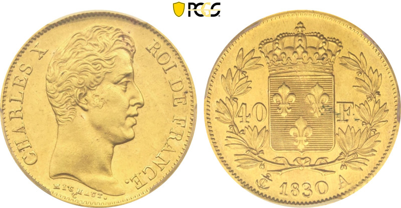 1830-A France: Charles X gold 40 Francs, Paris mint, KM-721.1. (12,90 g), PCGS M...