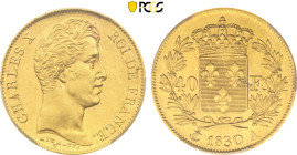 1830-A France: Charles X gold 40 Francs, Paris mint, KM-721.1. (12,90 g), PCGS MS63