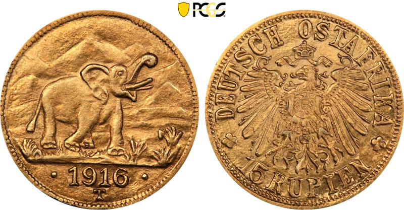 1916-T German East Africa: German Colony. Wilhelm II gold 15 Rupien, Tabora mint...