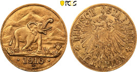 1916-T German East Africa: German Colony. Wilhelm II gold 15 Rupien, Tabora mint, KM-16.2. (7,10 g), PCGS MS63