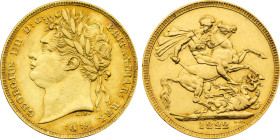 1822 Great Britain: George IV gold Sovereign, KM-682. (7,90 g). AU