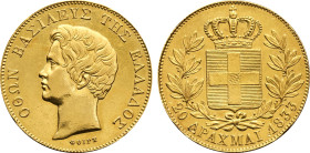 1833 Greece: Othon gold 20 Drachmai, KM-21. (5,70 g). AU/UNC