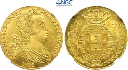 1822 Portugal: João VI gold 6400 Reis (Peça), Lisbon mint, KM-364. (14,30 g). NGC MS64