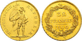 1800-B Switzerland: Helvetic Republic gold 32 Franken, KM-A13. (15,20 g). UNC