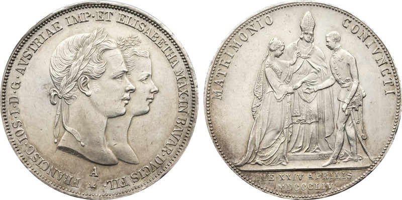 MDCCCLIV (1854)-A Austria: Franz Joseph I Royal Wedding silver 2 Gulden, KM-XM3....