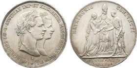 MDCCCLIV (1854)-A Austria: Franz Joseph I Royal Wedding silver 2 Gulden, KM-XM3. (26,00 g). AU/UNC