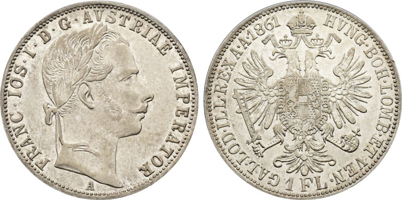 1861 Austria: Franz Joseph I silver Florin, KM-2219. (12,40 g). AU/UNC
