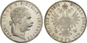 1875 Austria: Franz Joseph I silver 2 Florin, KM-2233. (24,60 g). AU/UNC