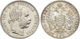 1877 Austria: Franz Joseph I silver Florin, KM-2222. (12,40 g). AU/UNC