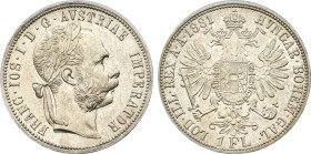 1881 Austria: Franz Joseph I silver Florin, KM-2222. (12,40 g). AU/UNC