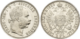 1883 Austria: Franz Joseph I silver Florin, KM-2222. (12,40 g). AU/UNC
