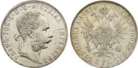 1884 Austria: Franz Joseph I silver 2 Florin, KM-2233. (24,60 g). AU/UNC