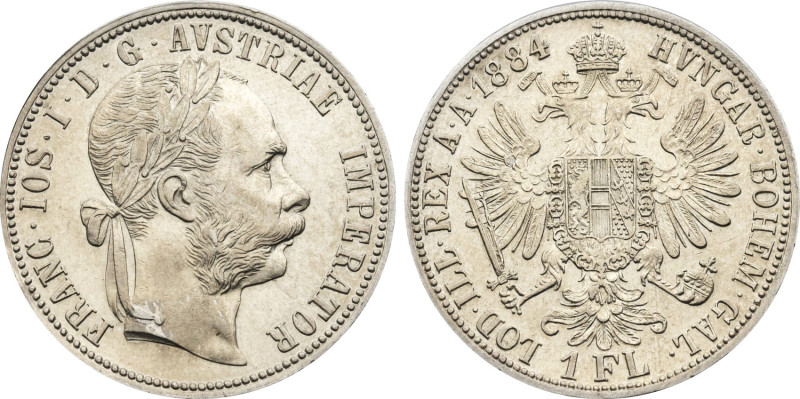 1884 Austria: Franz Joseph I silver Florin, KM-2222. (12,40 g). AU/UNC