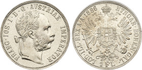 1886 Austria: Franz Joseph I silver Florin, KM-2222. (12,40 g). AU/UNC