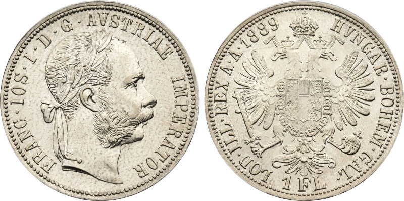 1889 Austria: Franz Joseph I silver Florin, KM-2222. (12,40 g). AU/UNC
