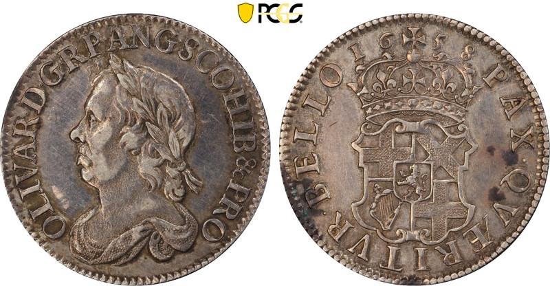 1658 Great Britain: Oliver Cromwell silver Shilling, KM-A207, S-3228. (6,00 g). ...