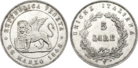 1848 Italy: Venice. Revolutionary silver 5 Lire, KM-803. (25,00 g). AU/UNC
