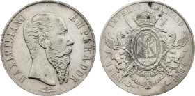 1866-Mo Mexico: Maximilian silver Peso, KM-388.1. (26,70 g). AU/UNC