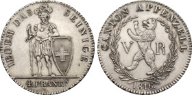 1816 Switzerland: Appenzell silver 4 Franken, KM-12. (29,00 g). AU/UNC