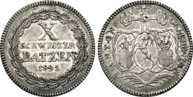 1825 Switzerland: Graubunden silver 10 Batzen, KM-12. (7,40 g). AU/UNC