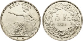 1851-A Switzerland: Confederation silver 5 Francs, KM-11. (25,00 g). UNC