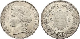 1890-B Switzerland: Confederation silver 5 Francs, KM-34. (25,00 g). XF/AU