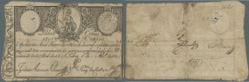 Portugal: 2400 Reis 1805 P. 17, stronger used, center hole, worn borders, softness in paper, not taped, usual condition for this type of notes: VG+.