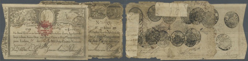 Portugal: set of 2 different notes 10.000 Reis 1826 P. 26,28. The P. 26 is stron...