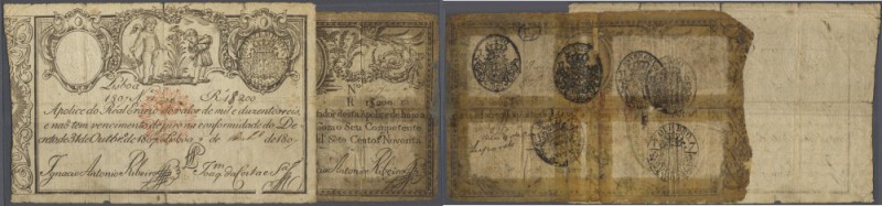 Portugal: set of 2 different notes 1200 Reis 1828 P. 32,33. The P. 32 is very st...
