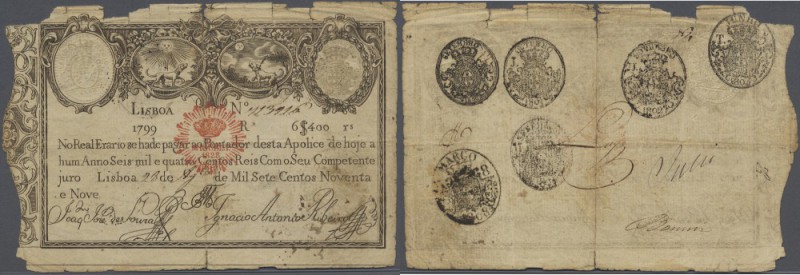 Portugal: 6400 Reis 1828 P. 38, strong used, much border wear but not taped, con...