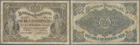 Portugal: 2500 Reis 1897 P. 74, very rare issue, folded, a bit stained paper, one very small hole in center, overall nice appearance. Condition: F.