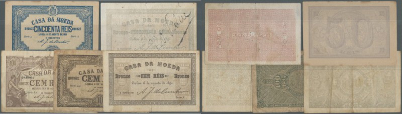 Portugal: interesting set of 5 different small size notes containing 50 Reis 189...