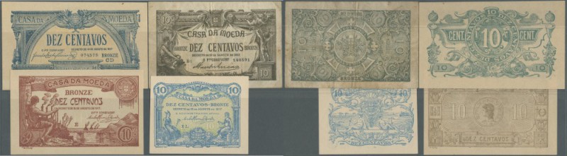 Portugal: set of 4 small size notes containing 10 Centavos 1917 P. 93 (F+), 10 C...